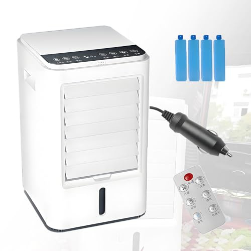 EpyGnom Portable Car Air Cooler Home Car Fan Water Ice Air Conditioner with Remote Control and Touch Screen Evaporative Air Cooler Ac Unit Mini Fan with 3-Speed and 4 ice packs 24VCar