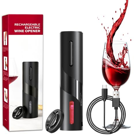Bizcasa Cavatappi Elettrico per Vino USB Ricaricabile, Apribottiglie Elettrico Professionale per Vino con Tagliacarte, Set Regalo per Amanti del Vino (Apribottiglie ricaricabile - Nero)