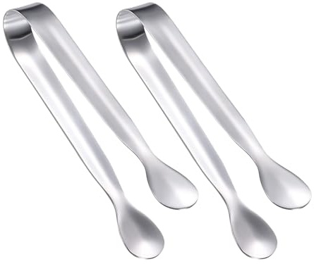 BOHUIMYI 2 Pieces Mini Sweet Tongs, 11cm Silver Stainless Steel Sugar Tongs with Non-Slip Concave Head, Small Serving Tongs for Ice Cubes, Dessert, Buffet, Tea Party, Cafe, Bar, Picnic