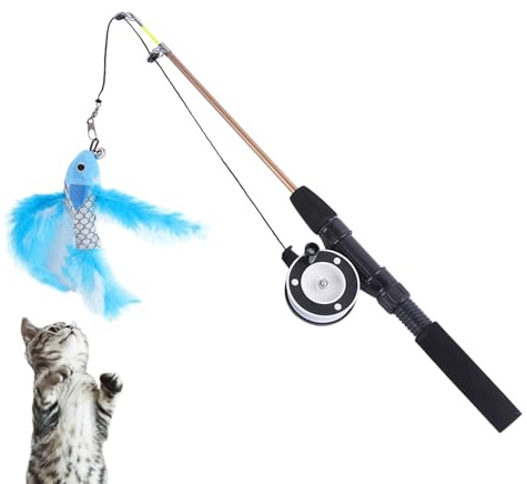 Générique Utdragbar kattfiskespö - fångare, interaktiv leksak, teleskopisk design med 2 sektioner | Fiskespö kattleksak och, lekträning, jakt, simuleringsaktivitet, p
