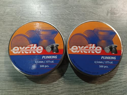Confezione da 500 pallini da 4,5 mm (.177) Excite Plinking a tazza piatta per aria compressa - Palle di piombo per pistola e carabina - Munizioni ad alta precisione per tiro al bersaglio (2, 1000)