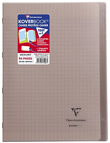 Clairefontaine 971407C – skolhäftapparat/anteckningsbok DIN A4 21 x 29,7 cm, 48 ark 90 g, fransk linjering, omslag av transparent PP, 2 genomskinliga fodral + 1 etikett, häftad, grå, 1 styck