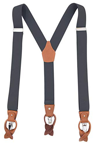 MENDENG Men's Suspenders Braces Leather Strap Father/Husband's Gift 6 Buttons