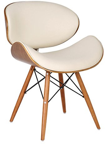 folkbury Chaise de Bureau Style Retro en Similicuir avec Pieds en Bois Finition Noyer (Ivoire)