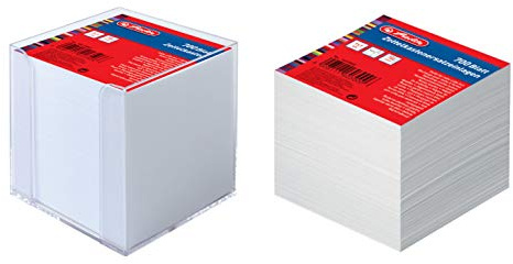 Herlitz Zettelkasten 9x9x9cm mit 700 Blatt weiß gefüllt (Transparent, Zettelkasten + 1 Ersatzzettelblock)
