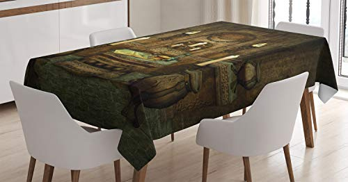 ABAKUHAUS Gothique Nappe, Autel Pentagram Bougies, Linge de Table Rectangulaire pour Salle à Manger Décor de Cuisine, 140 x 200 cm, Brun