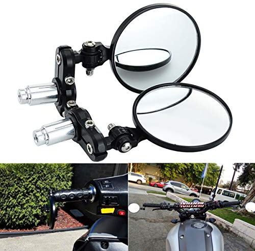 KAWELL Motorradspiegel mit rundem Ende, konvexer Rückspiegel für 2,2 cm (7/8 Zoll) Griff, klappbar, passend für die meisten Honda Scooter, Harley Davidsons, Suzuki Victory Yamaha und mehr