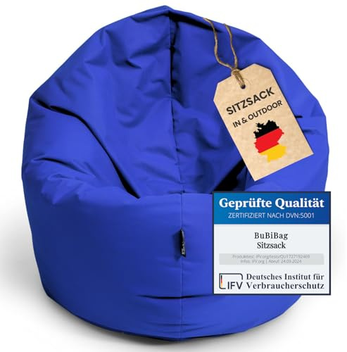 BuBiBag 2in1 Sitzsack L - XXL mit Füllung für Kinder & Erwachsene, Gaming Beanbag & Bodenkissen für Indoor & Outdoor Sessel Pflegeleicht & Wasserabweisend XL UNIVERSELL (Ø 130 cm Blau)