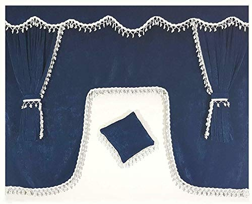 Sertplas Rideaux pour camions Convient pour toutes les marques de camions Décoration d'intérieur Blanc Pompons Bleu