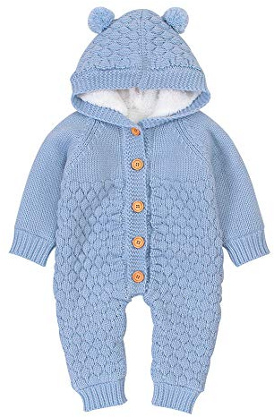 VICROAD Baby Strampler Gestrickter Overall With Fleece Lining Babykleidung Kapuze mit Süßen Ohren für Jungen Mädchen Neugeborene