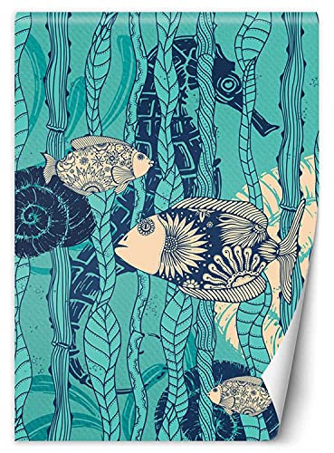 Feeby Fototapete XXL Meeresmotiv Abstrakt 200x280 cm Blau Vliestapete Moderne Design Wandtapete Küche Flur Wohnzimmer Büro Badezimmer Kinderzimmer Muscheln Fisch Seegras