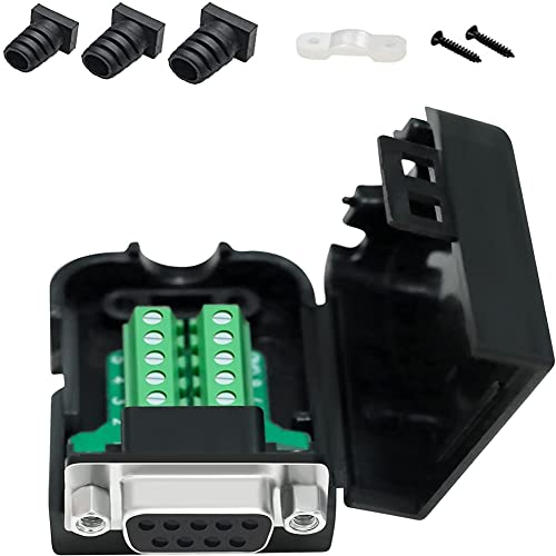 DTECH DB9 Breakout Connector RS232 Serial Adapter with Solderless Module Board with Terminal Block, Case, Nuts and Tail Pipes (DB9 female + nuts)