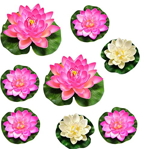 Teich Dekoration, Schwimmende Teichdeko Set, 8ST Zwei Größen?17cm/10cm Schaum Seerose Blume Dekor, Lotus-Blume Aus Schaumstoff,Für Aquarium Terrasse Garten Schwimmende Pool Dekoration Hochzeit (E)