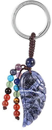 Nupuyai Engelsflügel Edelstein Schlüsselanhänger Schutzengel Stein Talisman | Flügel Schlüsselanhänger mit 7 Chakra Heilsteinen, Glücksbringer & Glücksengel, Kristall Anhänger für Tasche Auto
