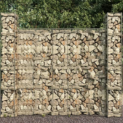 Steingabionen Gabione Steinkorb mit Abdeckung Wand Drahtkorb Mauer Gabionen Gabionenwand, Drahtkorb Mauer Säule Säulen, Verzinkter Stahl 600 x 50 x 200 cm