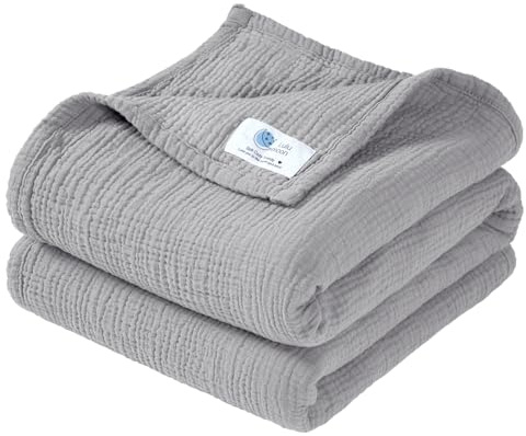 lulumoon Musselin Decke Baby - Atmungsaktive Babydecke,Baby Decken Neugeborenen,Weiche Krabbeldecke für Kinder,Musselin Schlafdecken für Kleinkinder Mädchen Junge 120 x 120cm (Grau)