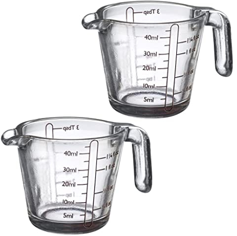 Westmark 305522E3 - Juego de 2 vasos medidores (40 ml, 4 escalas diferentes, aptas para horno, microondas, congelador, transparente/negro)
