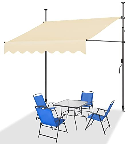 WOLWES Höhenverstellbare Markise Balkon Ohne Bohren, Sonnenschutz, Standmarkise, Markisen Wasserdicht, Türmarkisen für Schattigen Regenschutz (Color : Beige-A, Size : 2.5m/98in)