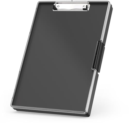 Rimilak Plastic Clipboard with Storage, Side Opening with 2 Compartment, Size 13.3 x 9.4 x 1.5 Heavy Duty High Capacity Nursing Box for Work School & Office Supplies, Black