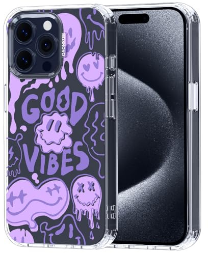 MOSNOVO für iPhone 15 Pro Max Hülle – Durchsichtige, schlanke, stoßfeste TPU+PC-Handyhülle, [6,6 Fuß Fallschutz/Anti-Abziehen] - Gute Vibes