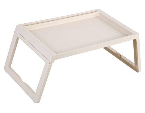 Portable Foldable Bed Serving Table with Narrow Recess, Beige Breakfast Tray for Camping and Working