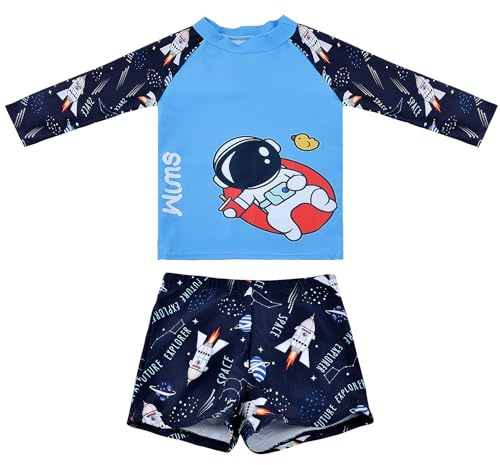 Costumi da Bagno a Maniche Lunghe Set Rashguard Costume da Bagno Protezione Solare Abbigliamento da Nuoto per Ragazzi da 2 a 12 Anni (10-12 Years, LA526-Blue)
