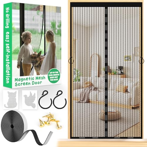 Magnetic Fly Screen Door 80 x 200cm Heavy Duty Door Curtain with Powerful Magnets and Full Frame Magic Tape Hands Free Mesh Partition Curtain Keeps Bugs Out Without Drilling Pet and Child Friendly