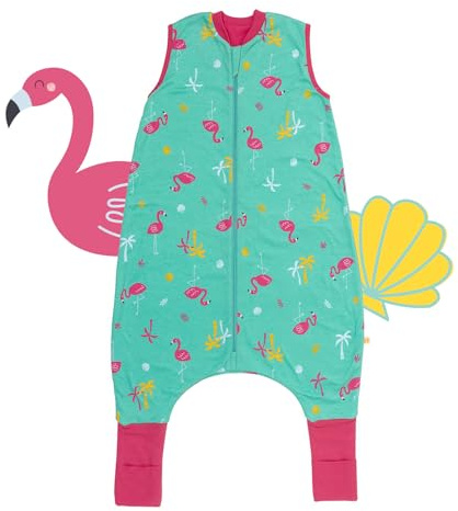 schlummersack Schlafsack mit Füßen Bio Baumwolle Sommer 1 Tog 90 cm dünn Flamingo | Kinder Schlafsack mit Beinen und verlängerten Bündchen eine Körpergröße 90-100cm Füßen 1 Tog