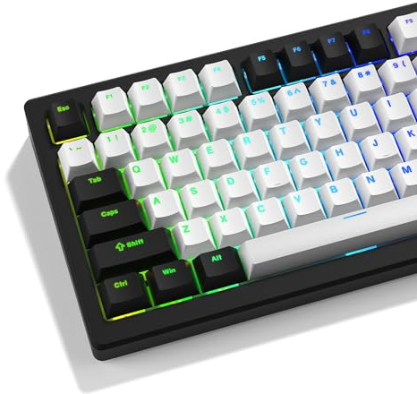 GMKWTL XVX White and Black Keycaps, Shine Through PBT Keycaps Cherry Profile, Custom Key caps Doubleshot 124 Keys Set, Universal Compatiability for 60%, 65%, 75%, 100% Keyboard