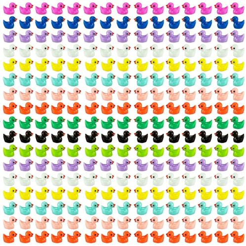 Pcxino 400pcs Colorful Mini Resin Duck Bulk Tiny Duck Figures for Micro Fairy Garden Landscape Aquarium Decor (Multicolor)