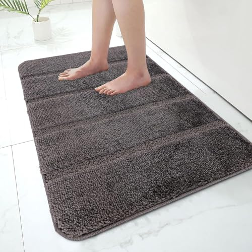 Paradise Products Bath Mat Non-Slip Bathroom Mat Super Absorbent Water, Washable rug Bath Mats, Soft Thick Microfiber Absorbent Bathroom Carpet Floor Mat (Charcoal, 50x80, Rectangular, Striped)