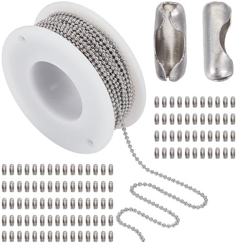 SUNNYCLUE 32.8 Piedi / 10 m 1.5 mm Catena di Perline in Acciaio Inossidabile Catena di Perline d'Argento Catene di Perline di Metallo Targhette per Cani Connettori A Rotolo Fermagli per estremità del