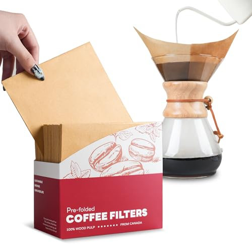 Brew Choice Lot de 100 filtres à café naturels non blanchis pré-pliés, compatibles avec les cafetières à bec verseur Chemex