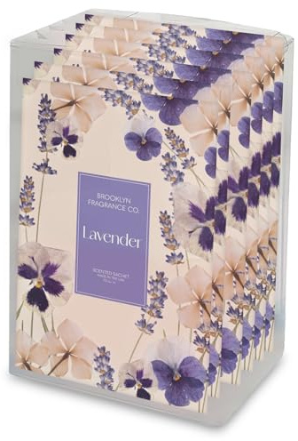 Brooklyn Fragrance Co. Spring Florals Sachet Bags – Lavender Scented Pouches – Perfect Aroma for Drawers, Closets, Cars and Bathrooms – Long-Lasting Fresh Scent Sachets (6- Pack)