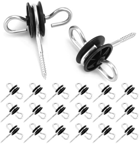 QWORK® 20Pcs Electric Fencing Ring Insulators, Wire Mesh Double Hook Ring Insulator, Wooden Post Insulator Screw-in, for Ropes, Wires and Strands.