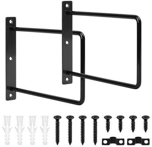 2 Pcs Soporte Estanteria Pared Negros, 200mm Estante Soportes Estanterias Pared, Escuadras para Estanterias, Soportes para Estantes Flotantes, Escuadras Metalicas para Estantes Tablas de Madera