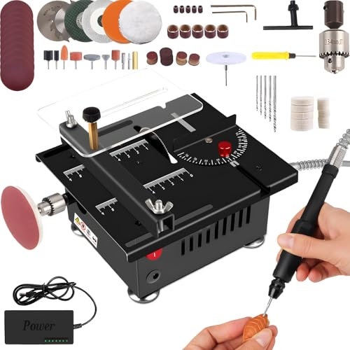 Mini Sierra de Mesa, Sierra de Mesa Multifuncional para Bricolaje Modelo Manualidades, Portátil Ajustable Lijado Grabado Taladrado Máquina Todo en Uno para Madera/PCB/Acrílico/Plástico,Elevated e