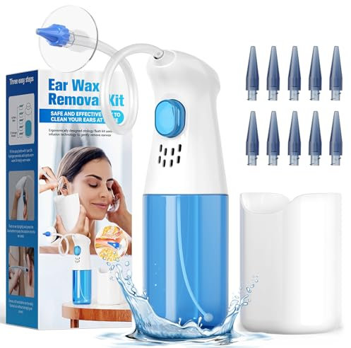 KOOSREEL Ear Wax Removal Kit, Ear Cleaner Ear Irrigation System for Effective Ear Wax Removal, Ear Cleaning Kit Features 10 Replaceable Tips for Home Use