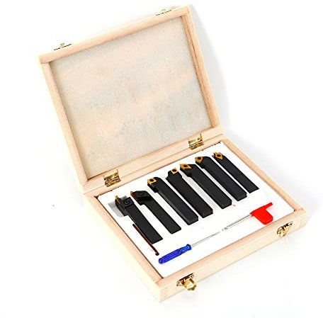 Outils De Tour A Metaux Lot De 7 Outils De Tournage Cnc, En Carbure De TungstèNe Pour Tour Au Carbure, Burin Indexable De 16 Mm Avec Mallette En Bois