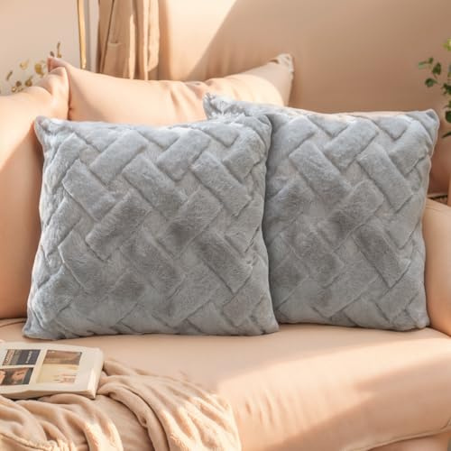 FeinKulturia 2er Set Kissenbezug 50 x 50 cm Kaninchenfellimitat Zierkissenbezüge Weich Flauschig Sofakissen Luxus Plüsch Kissenbezüge für Sofa Schlafzimmer Wohnzimmer Kuschelkissen Dekokissen