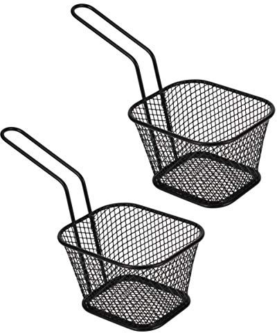 EOTRERANQ 3 cestas de alambre for freír, colador de presentación de alimentos con mango largo, cesta for freír con patatas fritas, espumadera de malla for utensilios de cocina, cesta Skimmer(2pcs Blac