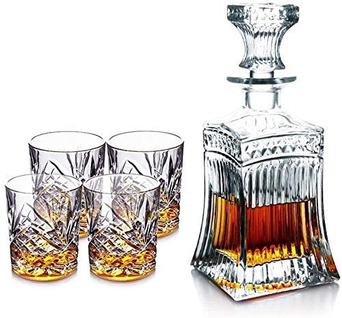 DEFBOW Wine glass decanter Whiskey Decanter Crystal Whiskey Decanters,Set of 4 Glasses and Gift Claret Jug Sets,Wine Set Sets of 5 Whiskey Decanter Set Crystal