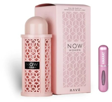Perfume Rave Now Women 100ML, Perfume Árabe para Mujer de Larga Duración, Eau de Parfum Incluye Atomizador Recargable, Fragancia Floral Dulce con Notas de Frutas Rojas, Jazmín y Vainilla (Now Women)