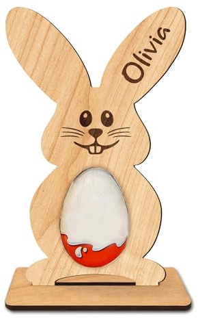 EDSG Easter Gifts for Kids Personalised Easter Egg Holder Wooden Easter Bunny Easter Decorations Gifts for Babies Girls Boys Granddaughter Grandson from Mum Dad Nanny (Design 1)