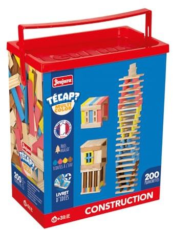 JEUJURA - Técap Multicolor - Baril 200 Planchettes - Jeux pour Enfant dès 3 Ans - Jeu de Construction - Imagination, créativité, équilibre - Fabriqué en France - 8312