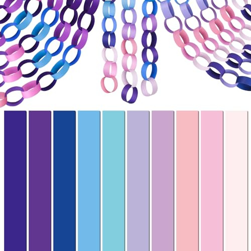 CHRORINE 600 tiras de papel coloridas para decoraciones de fiesta de cumpleaños, suministros de manualidades (azul rosa, 1 x 7.1 pulgadas)