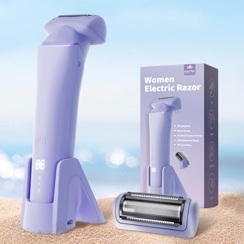 Krofaue Electric Razors for Women, Gentle Painless Electric Razor for Silk Skin, IPX6 Waterproof Electric Shaver Trimmer & Body Shaver, Easy to Use & Clean, Dry & Wet for Arms, Legs