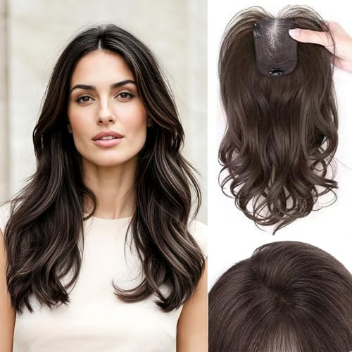Extensiones de cabello ondulado suelto para mujer con cabello fino, extensión de clip de 14 pulgadas que añade volumen de cabello, extensiones de cabello ondulado natural con clip, parte libre, marrón