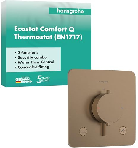 hansgrohe Ecostat Comfort Q - Duschthermostat Unterputz mit Sicherungskombination, Duscharmatur mit Sicherheitssperre (SafetyStop) bei 40° C, Thermostat für 2 Verbraucher, Brushed Bronze, 33717140