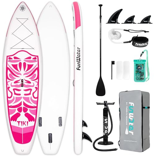 FunWater TIKI 10'6'' Inflatable Stand Up Paddle Board SUP for All Skill Levels Everything Included with Stand Up Paddle Board, Paddle, Pump, ISUP Travel Backpack, Leash, Waterproof Bag, Fins
